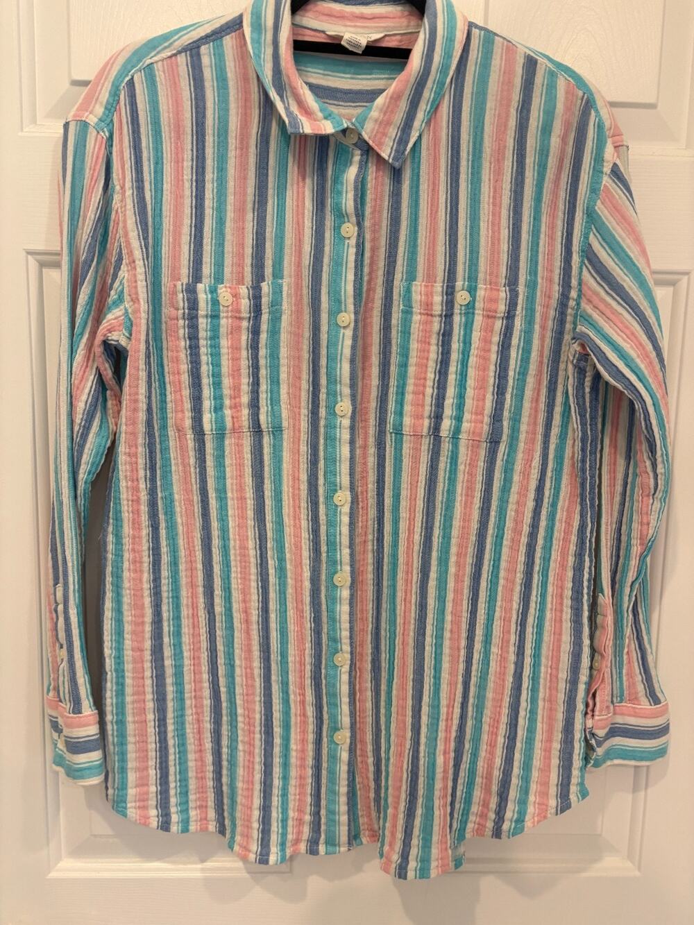 Caslon Nordstrom Striped Cotton Gauze Button Down Shirt Women's Small 2-8